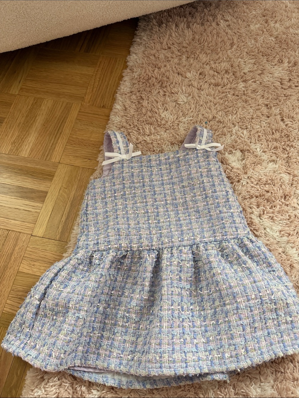 Janie and Jack Pastel Blue The Tweed Bow Strap Dress